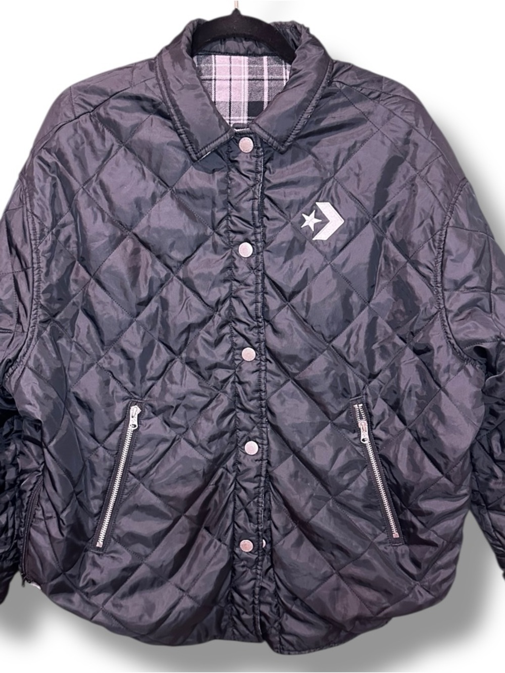 RARE Converse Reversible Quilted Flannel Snap Button Jacket. Size M